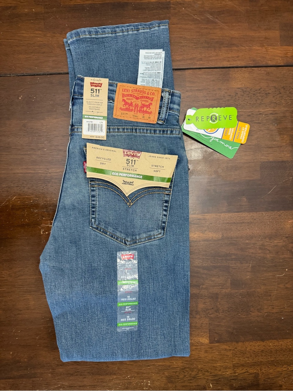 NWT Levi’s 511 Slim Fit Boys Jeans Eco Performance Flex Stretch Medium Wash - Picture 2 of 8